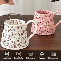 Große Keramik-Kaffeetasse Niedliche Blumenmuster Handgefertigt Übergroß Mikrowellengeeignet 20oz Mädchenhaft Rosa Damen Muttertag Weihnachten Neuheit Teetasse