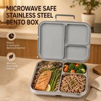 Boîte à bento Risheng en acier inoxydable ultra-mince, compatible micro-ondes, hermétique, chauffable, à 3 compartiments, pour nouveau-nés, enfants et repas scolaires, sans BPA