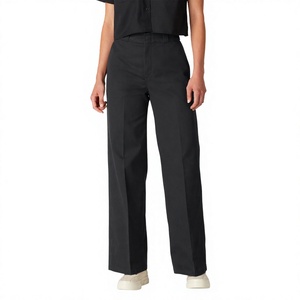 Women's High Waist Wide Leg Pants Solid Black Anti-Wrinkle Casual Full Length <b>Trousers</b> - Product Image 2