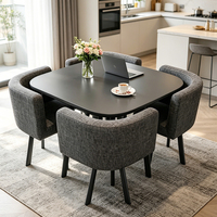 Juego de Mesa de Comedor Ovalada de Madera Negra de Estilo Nórdico Moderno y Minimalista para Interiores, con 4 Sillas, para el Hogar