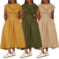 Robe décontractée populaire et élégante pour femme, couleur unie, col rond, coupe ample, en nylon tricoté, collection 2026