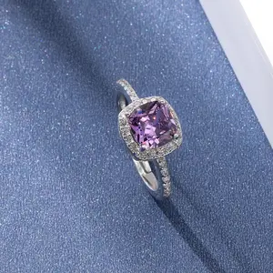 批发奢华S925银戒指钻石合成紫水晶钻石戒指精品珠宝银结婚戒指