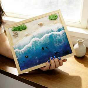 Decoración Náutica <span class=keywords><strong>de</strong></span> Lujo Personalizada <span class=keywords><strong>de</strong></span> Madera <span class=keywords><strong>de</strong></span> Roble con Resina Epoxi Azul con Foto <span class=keywords><strong>de</strong></span> Olas del Océano, Regalo Premium para el Hogar - Product Image 2