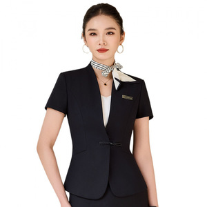 Women's Short Sleeve Suit Skirt Set Polyester Slim Fit Workwear For Beauty Salon Teahouse Massage Parlor Summer 2026 - Product Image 5