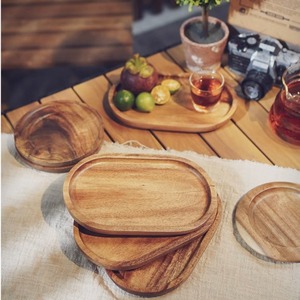 Oval Acacia Wood Serving <b>Tray</b> <b>Small</b> For Coffee Tea Dessert Fruit Snack Plate - Product Image 2