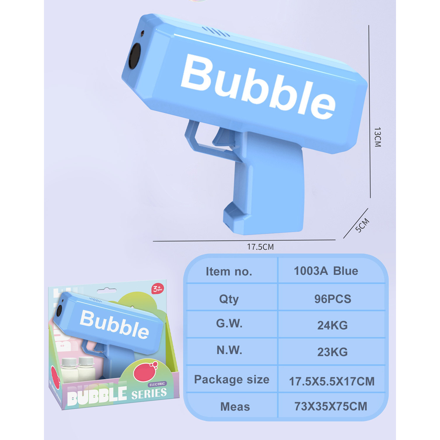 ปืนเป่าฟองสบู่สีฟ้า รูเดียว น้ำ 30 มล. * 2 กล่องโชว์