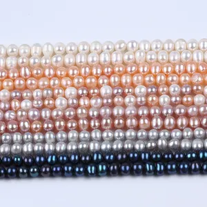 5-6mm freshwater pearl potato loose pearl strand in Grey/Purple/White/Pink/Blcak/Mixed color