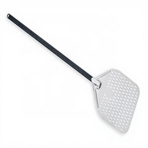 Pala de Metal de 30cm, 33cm, 35cm, Aluminio anodizado perforado, pala para pelar <span class=keywords><strong>pizza</strong></span> con mango negro largo, herramientas para hornear en horno - Product Image 1