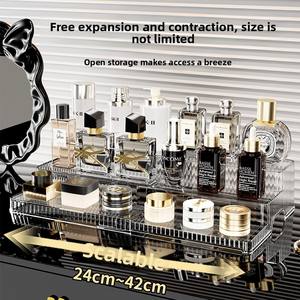 Étagère de rangement de bureau XL8184, style luxe léger, organisateur de produits de toilette pour salle de bain et chambre, étagère à cosmétiques rétractable pour coiffeuse - Product Image 3