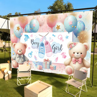 Bannière de révélation du sexe du bébé (garçon ou fille) avec motif ours en peluche et ballons, décoration murale pour fête de naissance et photomaton
