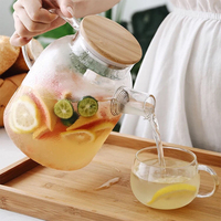 Théière en verre Borosilicate, résistante à la chaleur, avec couvercle en acier inoxydable et en bambou, conteneur de jus transparent, vente en gros, 500 — 1000m l