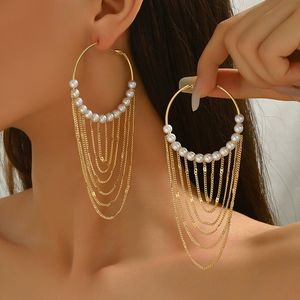 Модные круглые серьги-цепочки из цинкового сплава с золотым покрытием, очень длинные, с подвесками, унисекс, индийские ювелирные украшения - Product Image 1