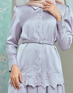 SIPO Eid Nouveau Design Moderne Malaisie Femmes Robe Bleue Ensemble Musulman Dentelle Tissu Broderie Baju Kurung - Product Image 4