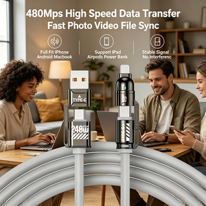<span class=keywords><strong>Cable</strong></span> de Datos 4 en 1 con Carga Rápida PD de 240W, <span class=keywords><strong>Cable</strong></span> de Silicona Suave, USB-A a Tipo C, Conector Convertible para iPhone, Macbook, Android - Product Image 6