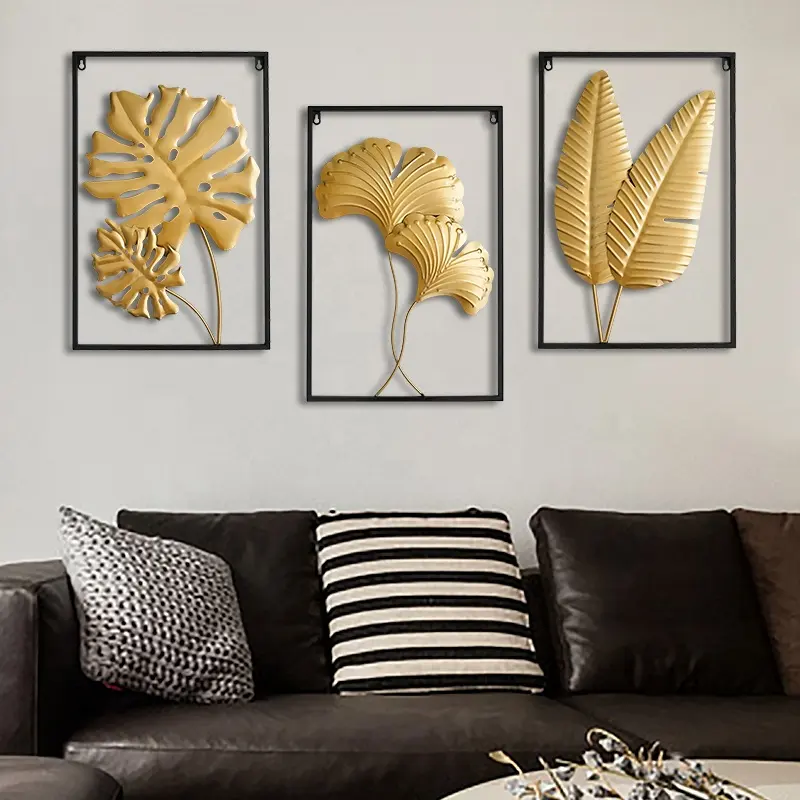 Decoração de parede com folha de metal, decoração de parede de metal com folhas de metal, artesanato de ouro exclusiva, decoração de parede para sala de estar, de luxo para todos os dias