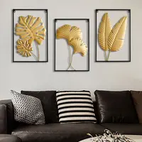Décoration murale en métal en forme de feuille, décoration murale moderne avec cadre, ornement mural suspendu pour salon, chambre à coucher, décoration de la maison