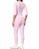 Conjunto de Yoga para Mujer, Leggings de Cintura Alta, Top Corto de Manga Corta, Ropa Deportiva, Ropa de Gimnasio, Conjunto Deportivo Suave y Elástico