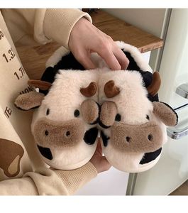 2025 nóng bán dễ thương đáng yêu bò tùy chỉnh động vật Dép sang trọng Bò trắng thoải mái cho bé quà tặng trong nhà Dép - Product Image 6