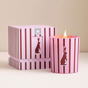 Pot à bougie en métal rayé rose Mescente avec couvercle, design lapin de Pâques - Product Image 6