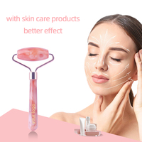 Rodillo Facial de Jade de Una Sola Cabeza y Masajeador Facial de Cuarzo Rosa de Alta Calidad en Oferta, Herramienta de Masaje para Ojos y Cuello con Mango de Resina Antienvejecimiento