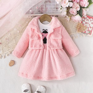 ชุดเดรสขนปุยแขนยาวน่ารักแบบใหม่ ชุดฤดูหนาวปักลายการ์ตูน ชุดเด็กสองชิ้น - Product Image 2
