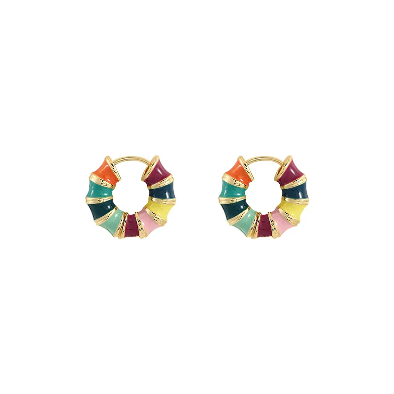 Hot Sale Drop Oil Rainbow Gold Earrings Fashion Striped Enamel Colorful Earring Jewelry For Women