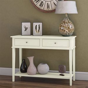 Consolle da Ingresso Multifunzionale Moderna <span class=keywords><strong>in</strong></span> Stile Antico, 80 Cm, <span class=keywords><strong>in</strong></span> <span class=keywords><strong>Legno</strong></span> Bianco con Cassetti per Casa - Product Image 1