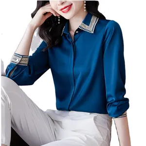 Camisa de seda de manga larga para mujer, blusa elegante con botones y estampado de satén de pasarela, de gama alta, para Primavera, Otoño e Invierno