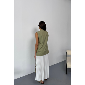 Gilet en lin vert avec boutons dorés, tissu tissé, broderie vintage, style streetwear coupe-vent - Product Image 1