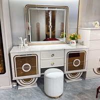 Coiffeuse Design de Luxe avec Meuble de Rangement, Mobilier de Chambre Moderne en Bois, Table de Maquillage avec Miroir LED
