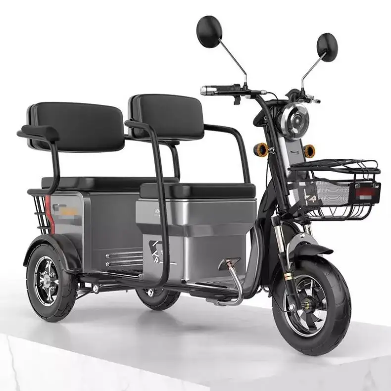 Mobil listrik aluminium Aloi 3 roda, baterai asam timbal dewasa, becak listrik 60V 20ah dengan 3 kursi 4 roda