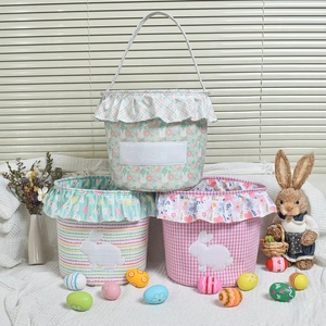 Cestas de Pascua Grandes con Estampado de Cuadros, Diseño de Conejito, para Dulces, Venta Directa de Fábrica - Product Image 4