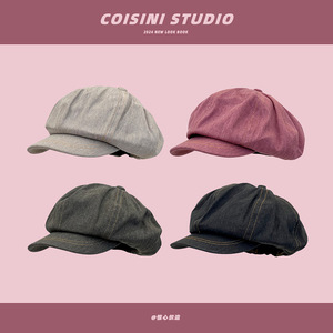 Raspberry Pink Octagonal <b>Hat</b> For Women Spring <b>Summer</b> Casual Breathable Cotton Painter <b>Hat</b> - Product Image 2