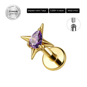 حلقة شفاه تيتانيوم توبوش F136 مقاس 16G على شكل نجمة مضيئة مرصعة بالزركون، حلق أذن للنساء والأطفال لثقب الجسم - Product Image 4