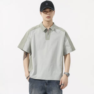 T-shirt à manches courtes en nylon/spandex à séchage rapide, col demi-zip, tricot vintage pour garçons, été 2025, coupe ample, OEM - Product Image 1