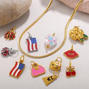 <b>Cross</b>-Border Trendy Personality Fashion Heart Waterproof Stainless Steel 18K Gold Plated Bamboo <b>Chain</b> DIY Pendant Unisex - Product Image 3