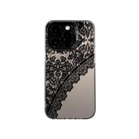 Étui de téléphone portable élégant en dentelle noire, léger et luxueux avec protection à 360° pour 16 Pro Max, 15 Plus et 14