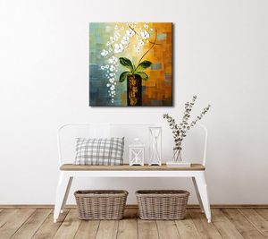 Wieco nghệ thuật vẻ đẹp cuộc sống 100% vẽ tay hiện đại trừu tượng hoa bức tranh sơn dầu vải tường nghệ thuật khung 24x24 inch nhà - Product Image 4