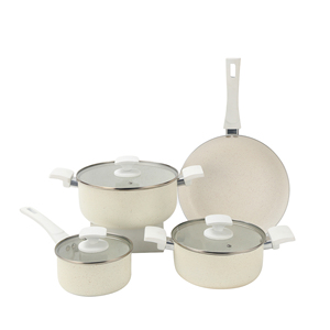 Juego de Ollas de Cocina Antiadherentes de 7 Piezas, de Aleación de Aluminio, con Tapas de Vidrio Blanco y Asas de Baquelita, Ligeras, Precio de Fábrica - Product Image 1
