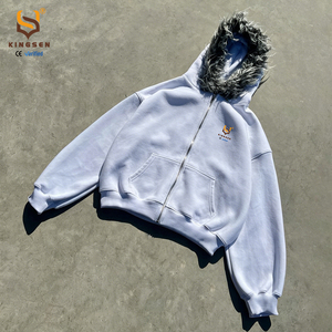 เสื้อฮู้ดดี้ผ้าฝ้ายแท้ 100% คุณภาพสูง ทรงโอเวอร์ไซส์ สไตล์วินเทจ ลวดลายไล่เฉดสีแบบย้อมกรด พร้อมฮู้ดบุขน ซิปแบบดิสเทรส - Product Image 1