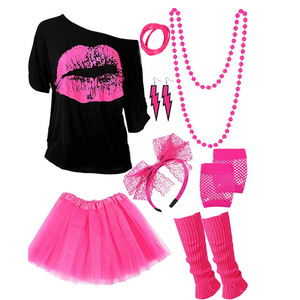 Conjunto <span class=keywords><strong>de</strong></span> accesorios <span class=keywords><strong>de</strong></span> falda sólida para niñas, camiseta <span class=keywords><strong>de</strong></span> <span class=keywords><strong>los</strong></span> años <span class=keywords><strong>80</strong></span> para fiesta, disfraz <span class=keywords><strong>de</strong></span> <span class=keywords><strong>los</strong></span> años 1980, S-XXXL - Product Image 6