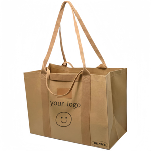 <b>Large</b> Custom Brown Kraft <b>Paper</b> Satchel Style Fashion Shopping Carry <b>Bags</b> Open Canvas Handle Waterproof Daily Use 1.9L Capacity - Product Image 2