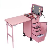Valise de Maquillage Professionnelle à Roulettes avec Miroir LED, Table Pliante et Tiroirs Verrouillables – Idéale pour Artistes et Salons – Offre Spéciale