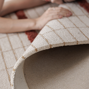 Tappeto <span class=keywords><strong>in</strong></span> Acrilico Avorio con Barre <span class=keywords><strong>in</strong></span> Terracotta, Tessitura a Bouclé, Stile Japandi, Moderno per <span class=keywords><strong>Soggiorno</strong></span>, Annodato a Mano - Product Image 5
