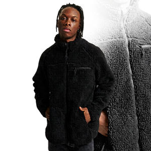 Veste en polaire noire pour homme, col montant, fermeture éclair, coupe-vent, vêtement d'extérieur décontracté pour l'hiver, coupe régulière, doublure en sherpa - Product Image 3