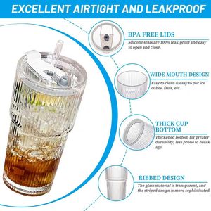 Bicchieri di vetro High-End di lusso leggero grande capacità coperchio ispessito in acciaio inox paglia strisce verticali <span class=keywords><strong>Design</strong></span> caffè Premium - Product Image 3