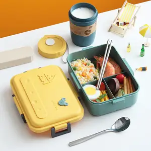儿童便当午餐盒3格便当盒儿童分午餐容器简易开放学校午餐容器