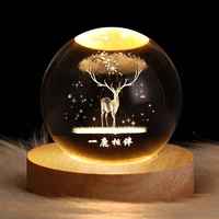 Lampe de table LED en cristal pour la décoration de la maison, lampe de nuit LED en cristal 3D portable USB avec logo personnalisé, base en bois pour la chambre à coucher