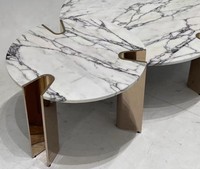 Table basse gigogne de luxe 2 pièces, plateau en marbre fritté personnalisé, pieds en acier inoxydable doré, mobilier de salon pour villa et hôtel