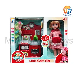 Plastik ABS Gadis Ulang Tahun Hadiah Dapur Mini Mainan Set dengan Boneka dan Lampu & Suara
